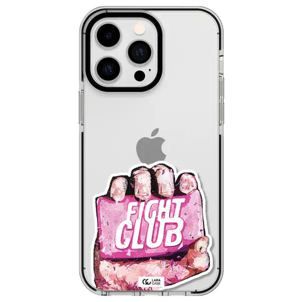 a hand holding a pink bag Apple iPhone 14 pro max impact black border Case