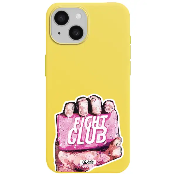 a hand holding a pink bag Apple iPhone 15 Silicone canary yellow Case