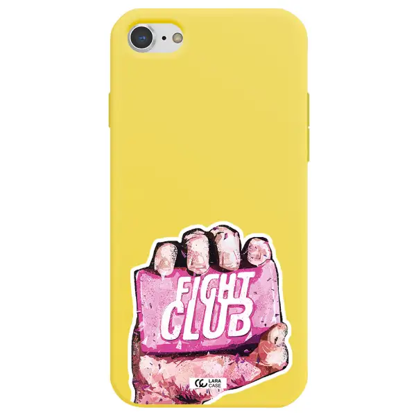 a hand holding a pink bag Apple iPhone 8 Silicone canary yellow Case