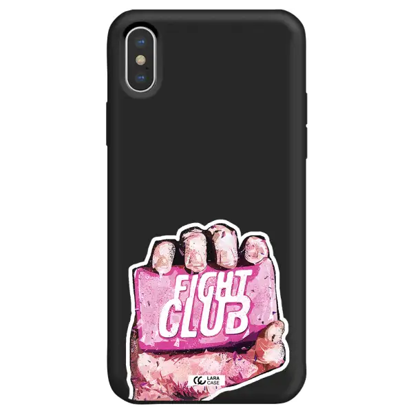 a hand holding a pink bag Apple iPhone X Silicone black Case