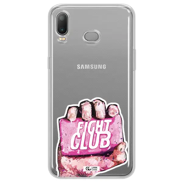 a hand holding a pink bag Samsung A6S Clear TPU Case