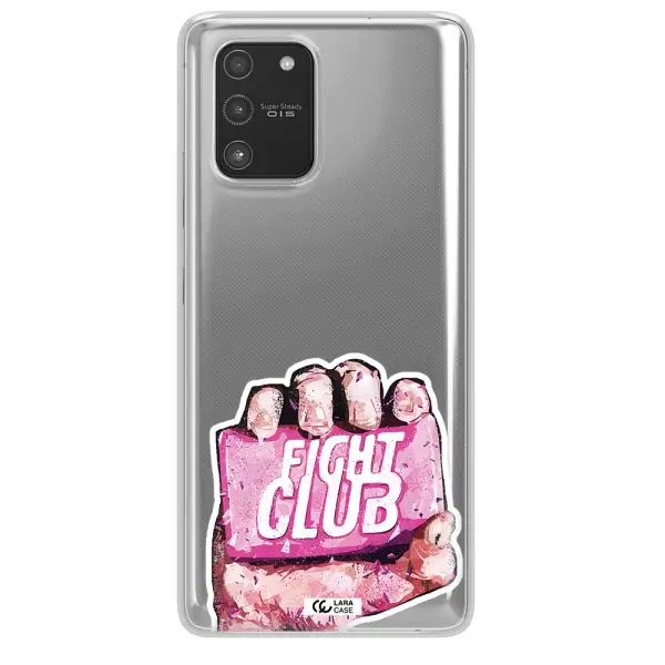 a hand holding a pink bag Samsung A91 Clear TPU Case