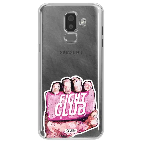 a hand holding a pink bag Samsung J8 Clear TPU Case