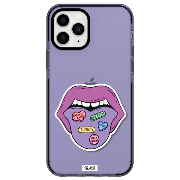 a purple lips with different colored hearts on it Apple iPhone 11 pro max impact Lilac Case