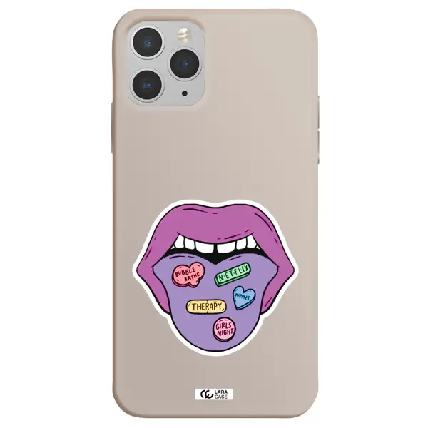 a purple lips with different colored hearts on it Apple iPhone 11 pro max Silicone Stone Case