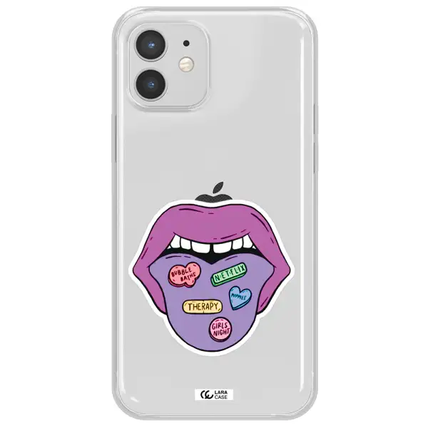 a purple lips with different colored hearts on it Apple iPhone 12 mini Clear TPU Case