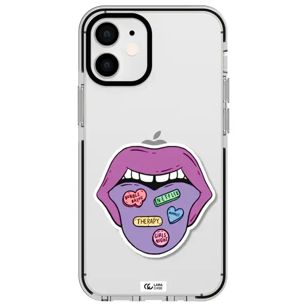 a purple lips with different colored hearts on it Apple iPhone 12 mini impact black border Case