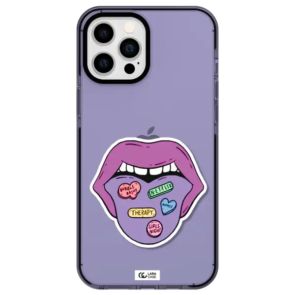 a purple lips with different colored hearts on it Apple iPhone 12 pro max impact Lilac Case