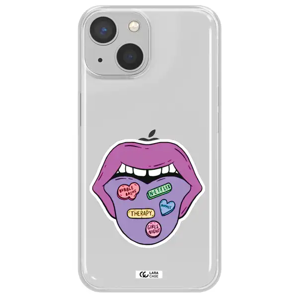a purple lips with different colored hearts on it Apple iPhone 13 mini Clear TPU Case
