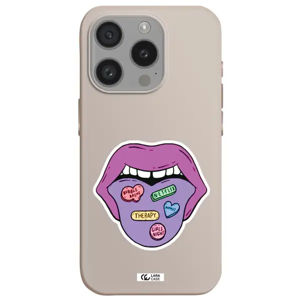 A Purple Lips With Different Colored Hearts On It Apple Iphone 15 Pro Silicone Stone Case