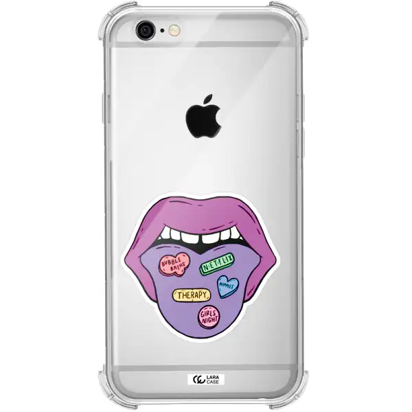 a purple lips with different colored hearts on it Apple iPhone 6 Clear PC Case