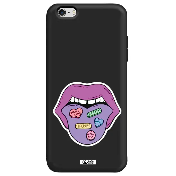 a purple lips with different colored hearts on it Apple iPhone 6 plus Silicone black Case
