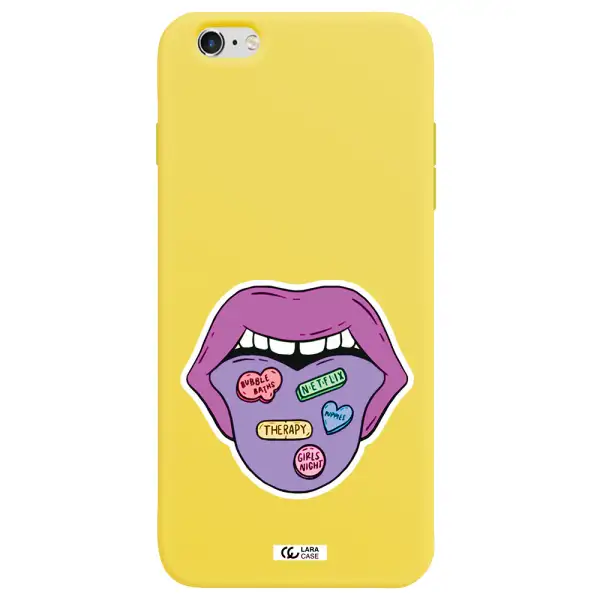 a purple lips with different colored hearts on it Apple iPhone 6 plus Silicone canary yellow Case