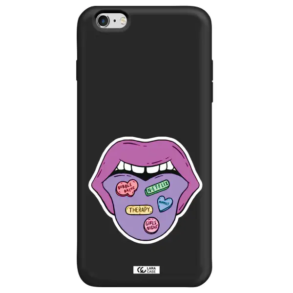 a purple lips with different colored hearts on it Apple iPhone 6 s plus Silicone black Case