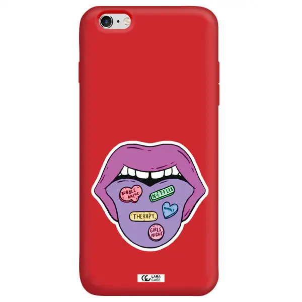 a purple lips with different colored hearts on it Apple iPhone 6 s plus Silicone Imperial Red Case