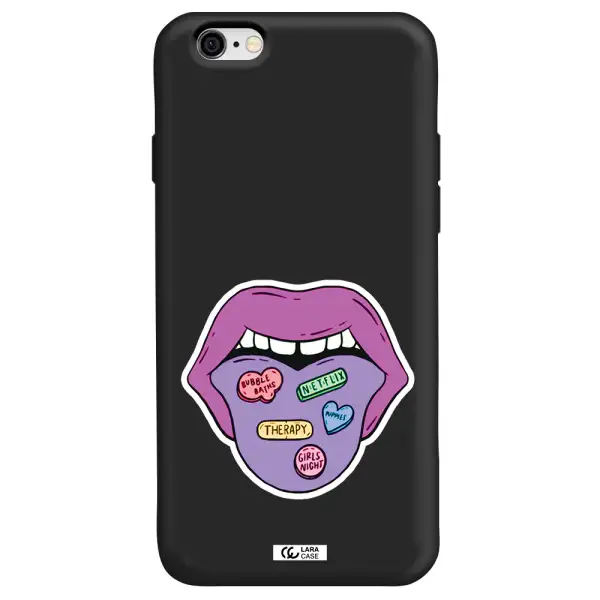 a purple lips with different colored hearts on it Apple iPhone 6 Silicone black Case
