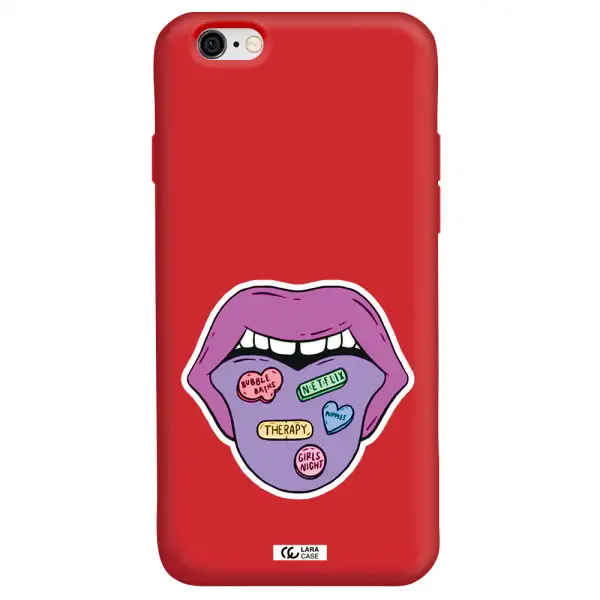a purple lips with different colored hearts on it Apple iPhone 6 Silicone Imperial Red Case