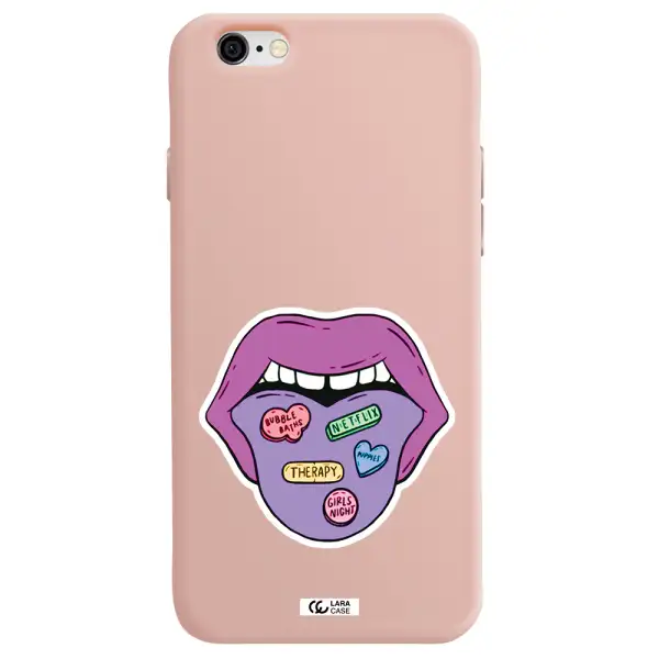 a purple lips with different colored hearts on it Apple iPhone 6 Silicone pastel pink Case
