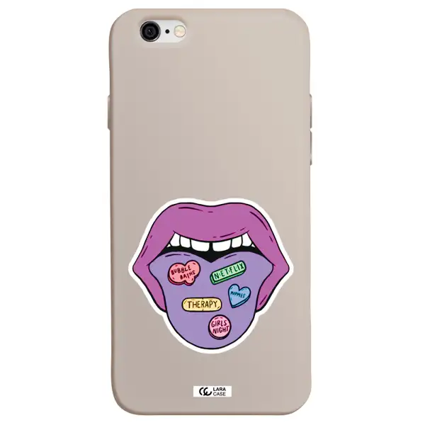 a purple lips with different colored hearts on it Apple iPhone 6 Silicone Stone Case