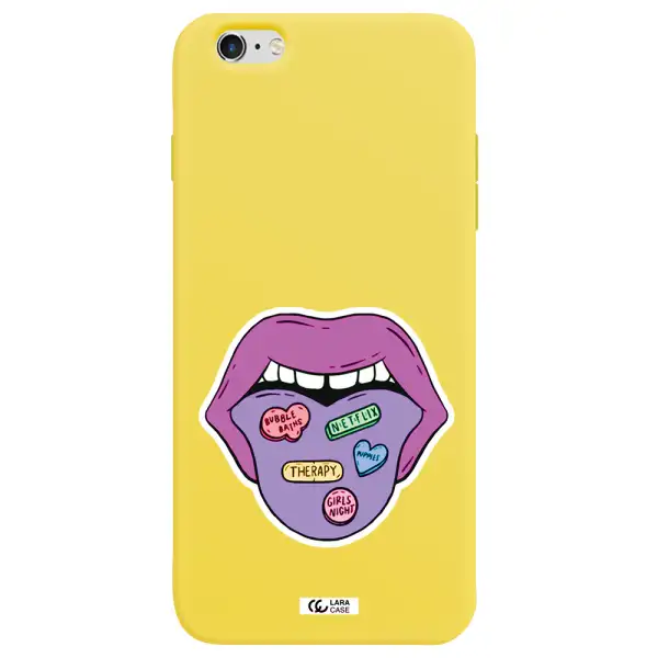 a purple lips with different colored hearts on it Apple iPhone 6S Silicone canary yellow Case