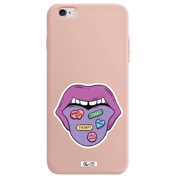 a purple lips with different colored hearts on it Apple iPhone 6S Silicone pastel pink Case