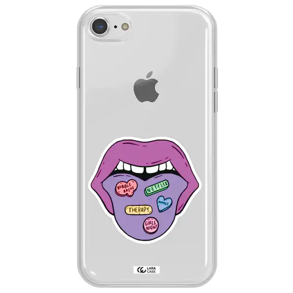 a purple lips with different colored hearts on it Apple iPhone 7 Clear TPU Case