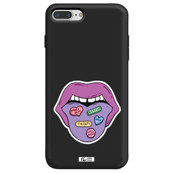 a purple lips with different colored hearts on it Apple iPhone 7 plus Silicone black Case