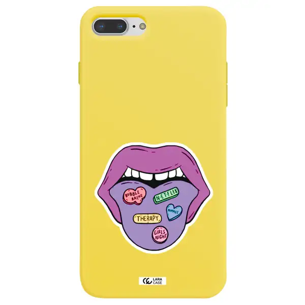 a purple lips with different colored hearts on it Apple iPhone 7 plus Silicone canary yellow Case