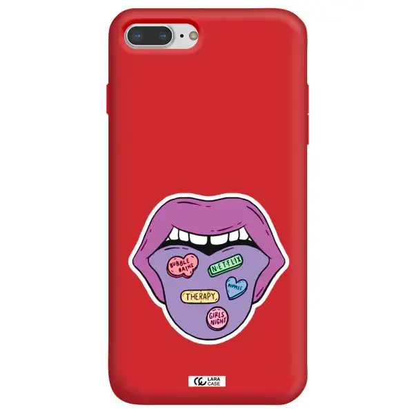 a purple lips with different colored hearts on it Apple iPhone 7 plus Silicone Imperial Red Case
