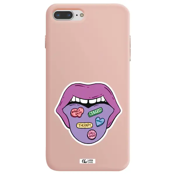 a purple lips with different colored hearts on it Apple iPhone 7 plus Silicone pastel pink Case