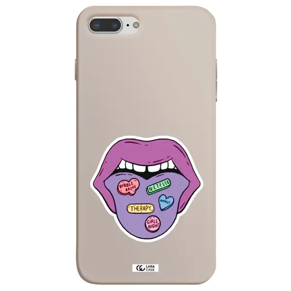 a purple lips with different colored hearts on it Apple iPhone 7 plus Silicone Stone Case