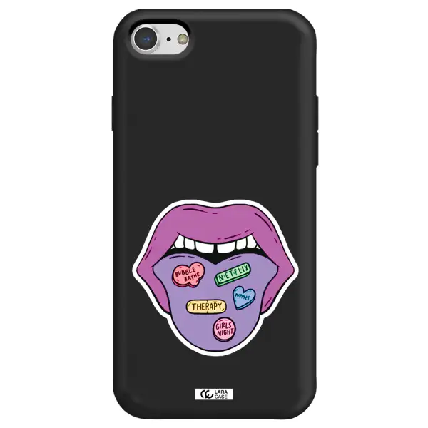 a purple lips with different colored hearts on it Apple iPhone 7 Silicone black Case