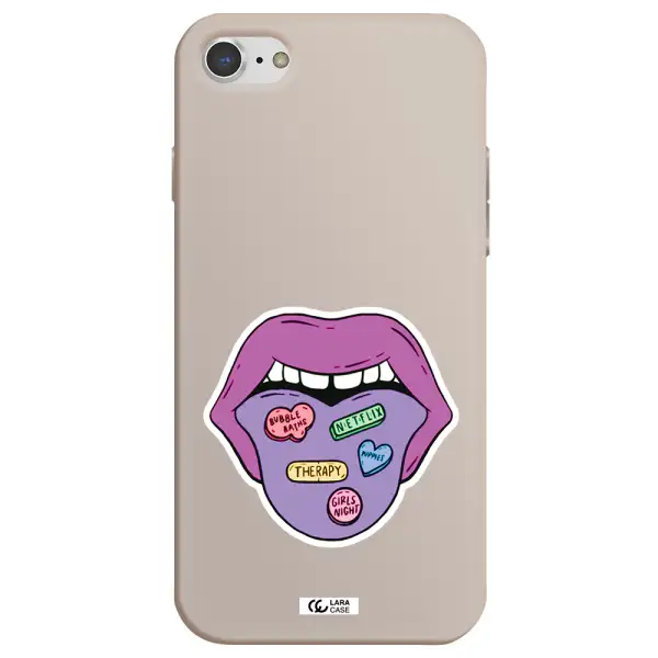 a purple lips with different colored hearts on it Apple iPhone 7 Silicone Stone Case