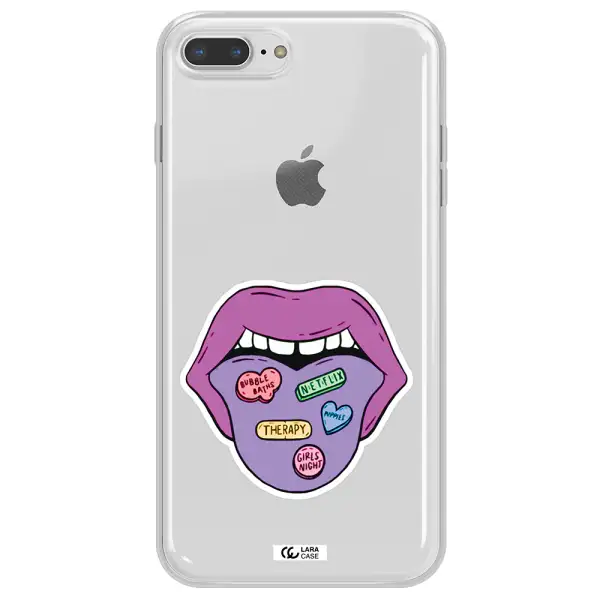 a purple lips with different colored hearts on it Apple iPhone 8 plus Clear TPU Case