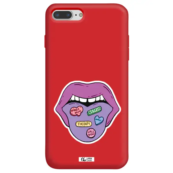 a purple lips with different colored hearts on it Apple iPhone 8 plus Silicone Imperial Red Case