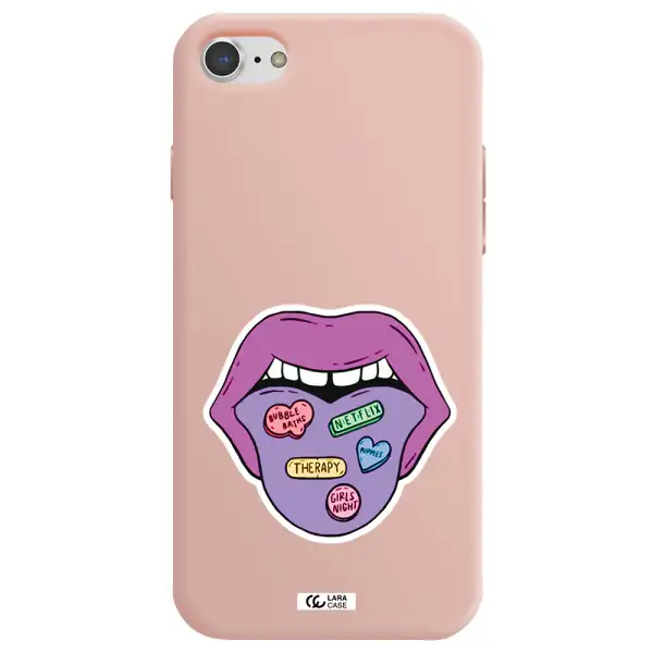 a purple lips with different colored hearts on it Apple iPhone 8 Silicone pastel pink Case