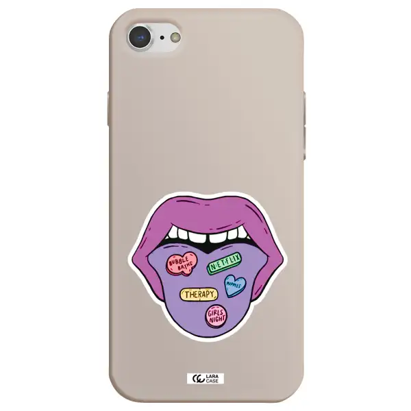 a purple lips with different colored hearts on it Apple iPhone 8 Silicone Stone Case