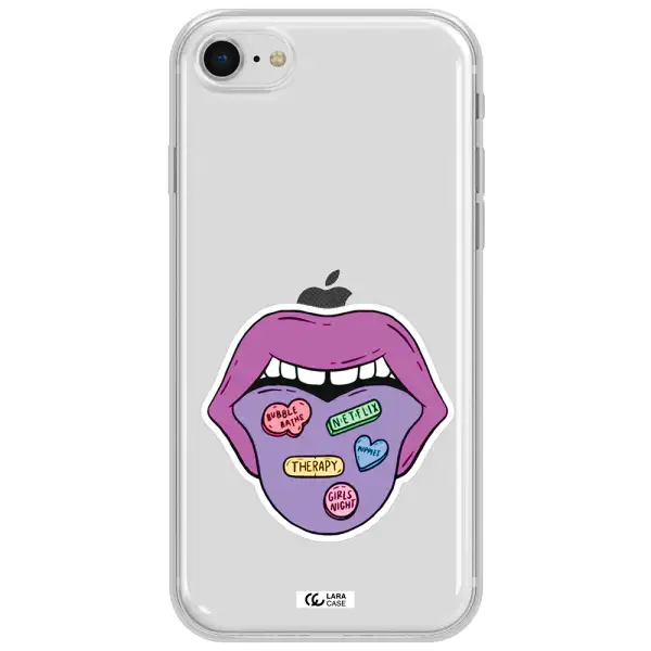 A Purple Lips With Different Colored Hearts On It Apple Iphone Se 2020 Clear Tpu Case