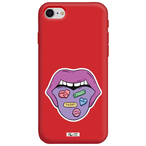 a purple lips with different colored hearts on it Apple iPhone se 2020 Silicone Imperial Red Case