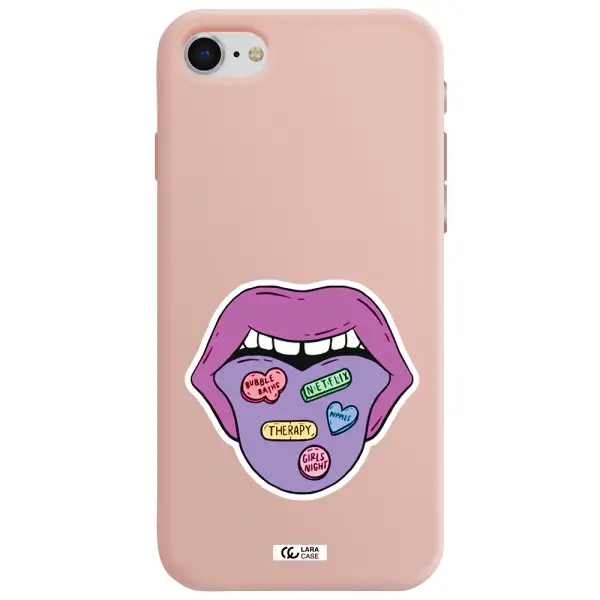 a purple lips with different colored hearts on it Apple iPhone se 2020 Silicone pastel pink Case