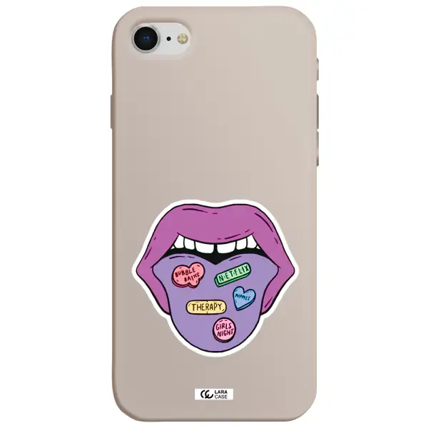 a purple lips with different colored hearts on it Apple iPhone se 2020 Silicone Stone Case