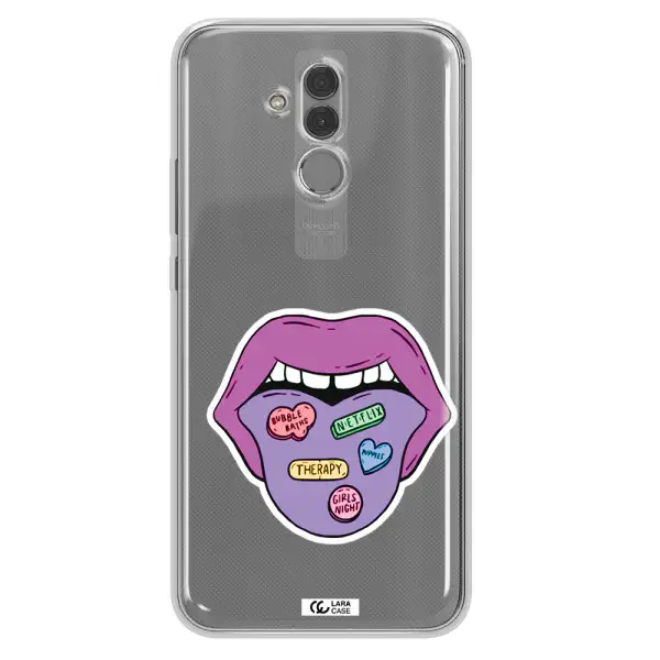 a purple lips with different colored hearts on it Huawei Mate 20 Lite Clear TPU Case