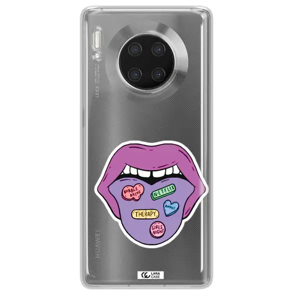 a purple lips with different colored hearts on it Huawei Mate 30 Pro Clear TPU Case