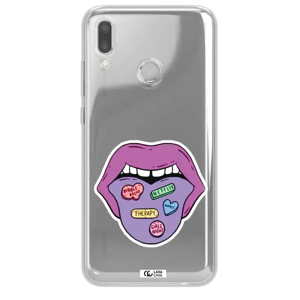 a purple lips with different colored hearts on it Huawei P Smart 2019 Clear TPU Case