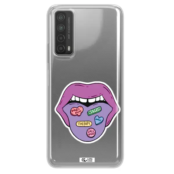 a purple lips with different colored hearts on it Huawei P Smart 2021 Clear TPU Case