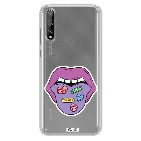 a purple lips with different colored hearts on it Huawei P Smart S Clear TPU Case