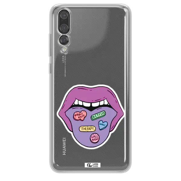a purple lips with different colored hearts on it Huawei P20 Pro Clear TPU Case