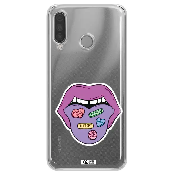 a purple lips with different colored hearts on it Huawei P30 Lite Clear TPU Case