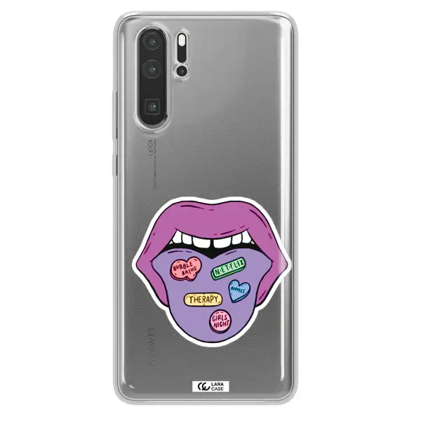 a purple lips with different colored hearts on it Huawei P30 Pro Clear TPU Case