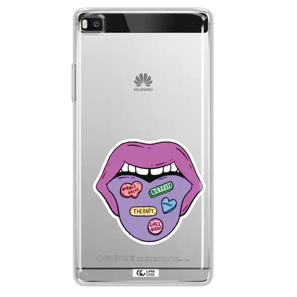a purple lips with different colored hearts on it Huawei P8 Clear TPU Case